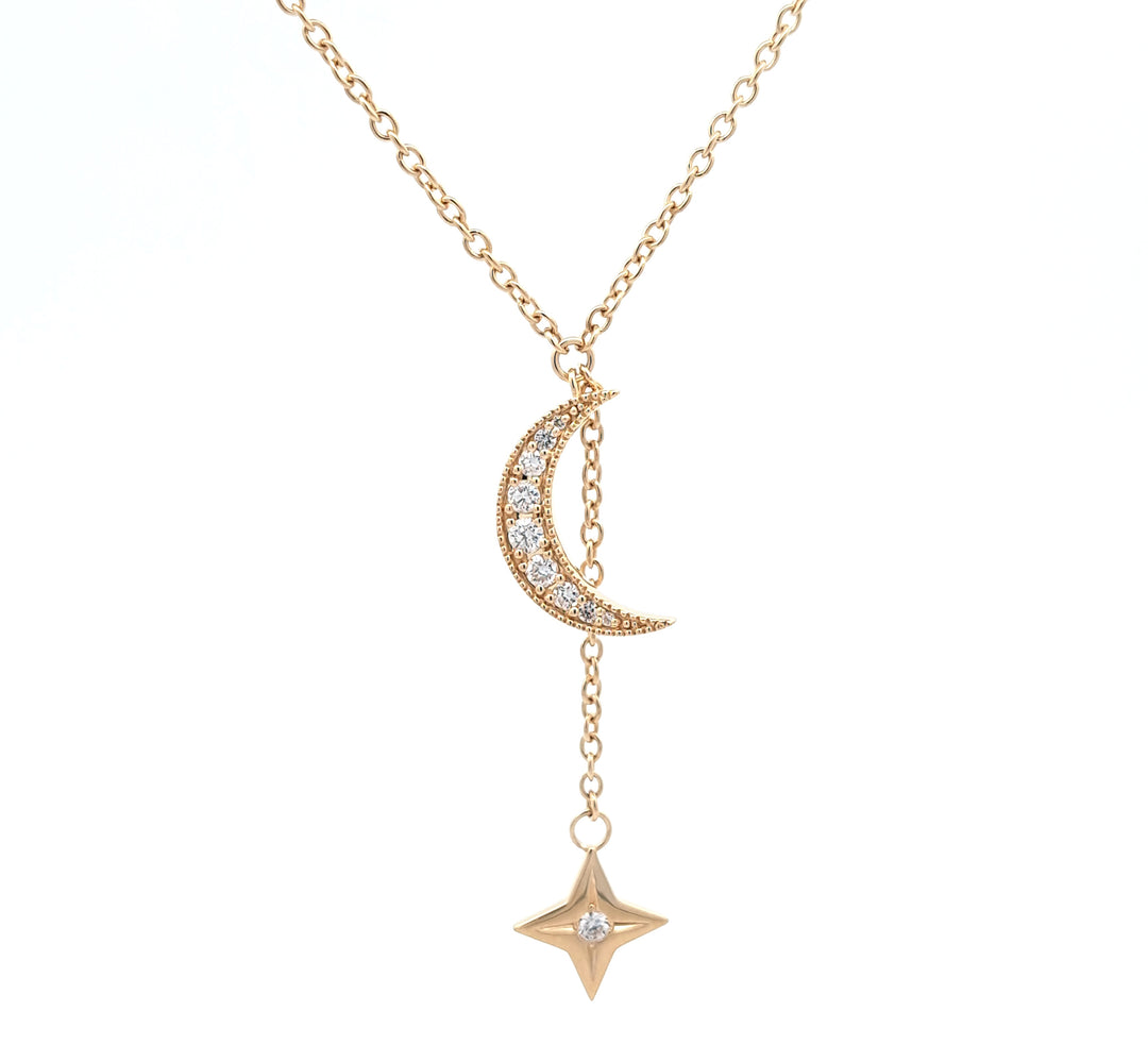 Bespoke Moon And Star Diamond Pendant Necklace in 18ct Yellow Gold Adjustable 20", 18" And 16"
