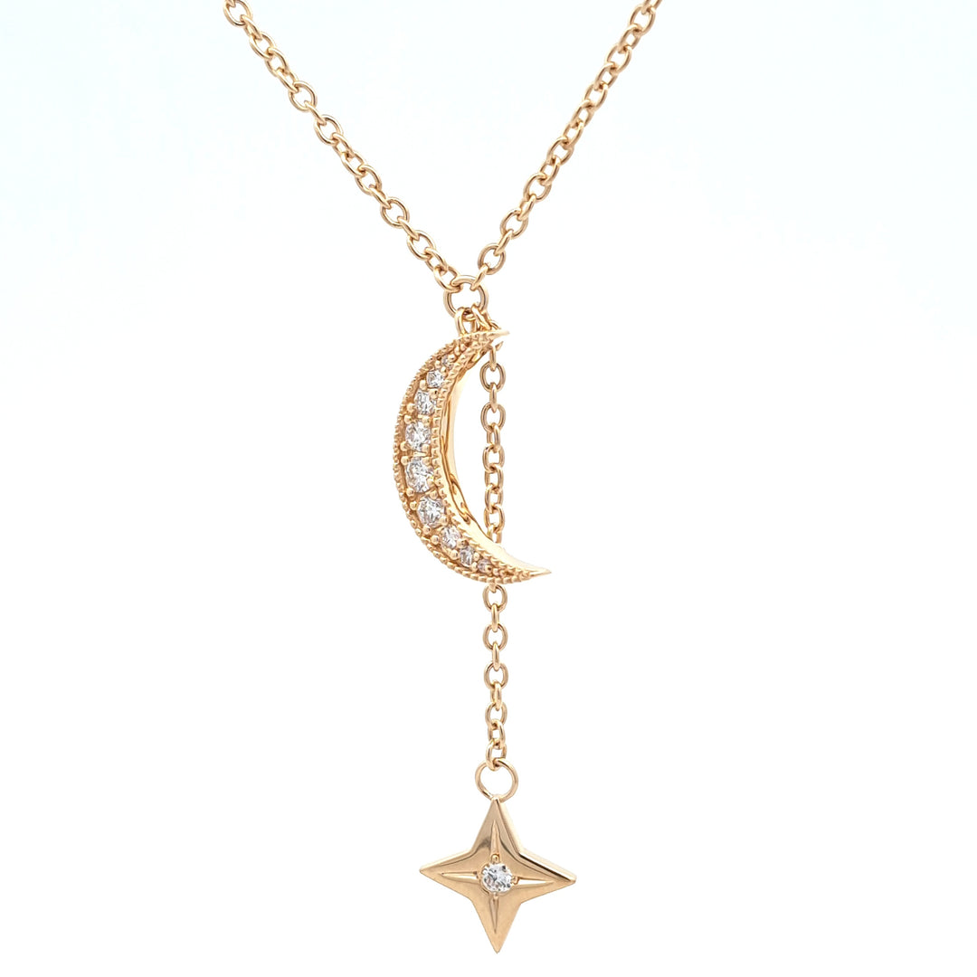 Bespoke Moon And Star Diamond Pendant Necklace in 18ct Yellow Gold Adjustable 20", 18" And 16"