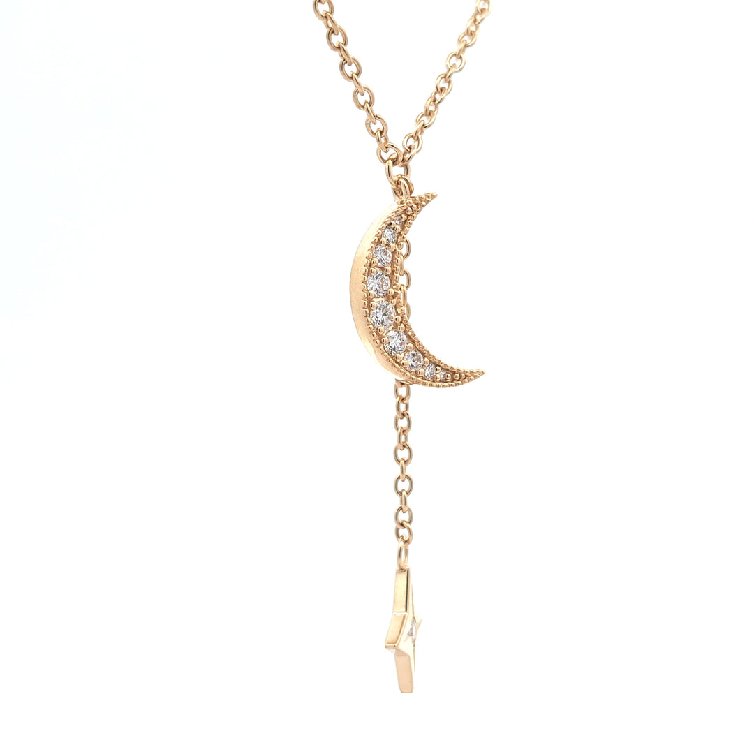 Bespoke Moon And Star Diamond Pendant Necklace in 18ct Yellow Gold Adjustable 20", 18" And 16"