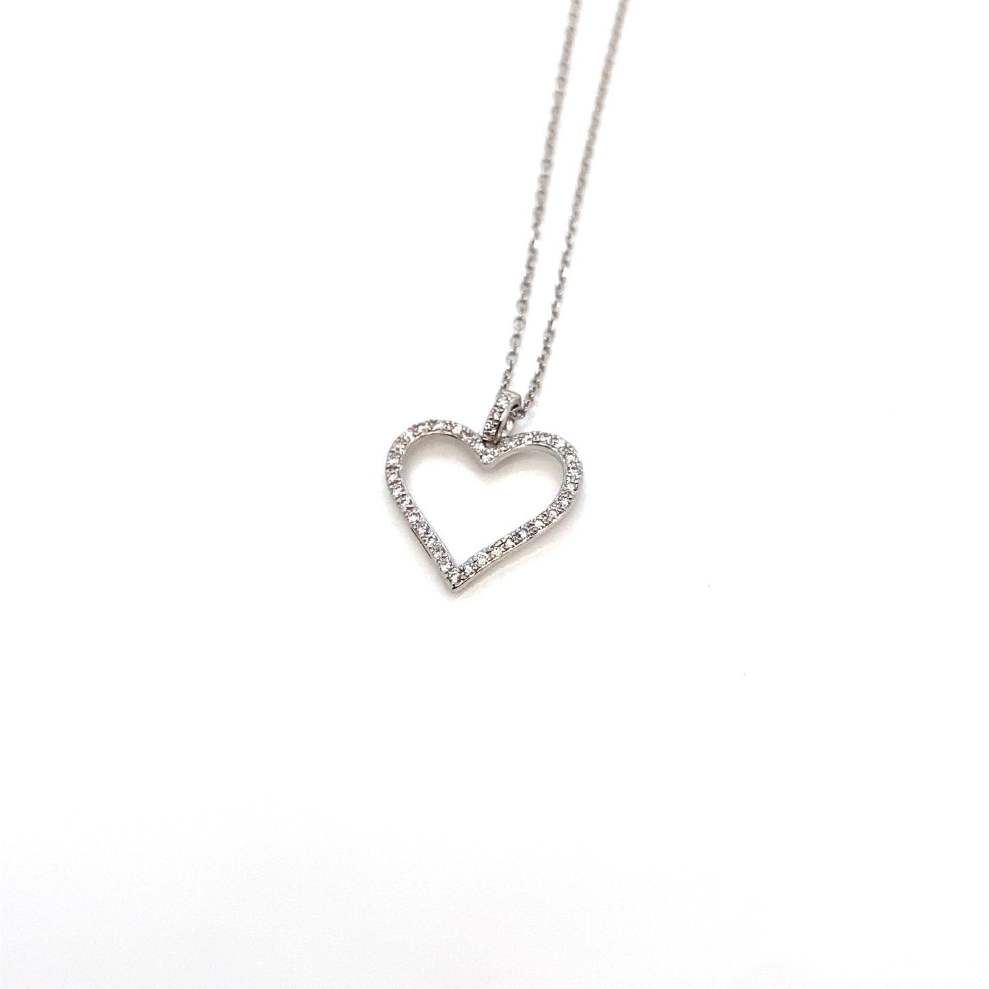 9ct Setting White Gold Diamond Heart Drop Necklace