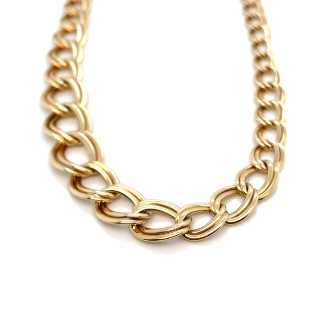 Graduated Double Link Curb Chain Necklace 17" 9ct Yellow Gold