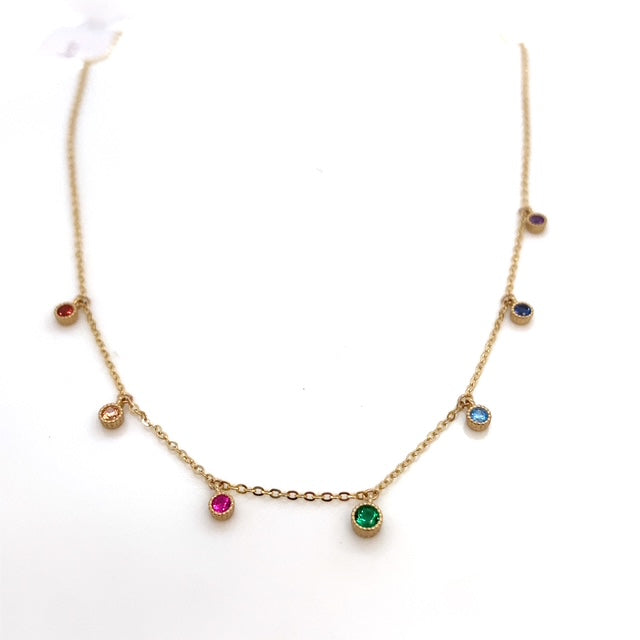 9ct Yellow Gold Cubic Zirconia Rainbow Drop Necklace 16" + 1.5"