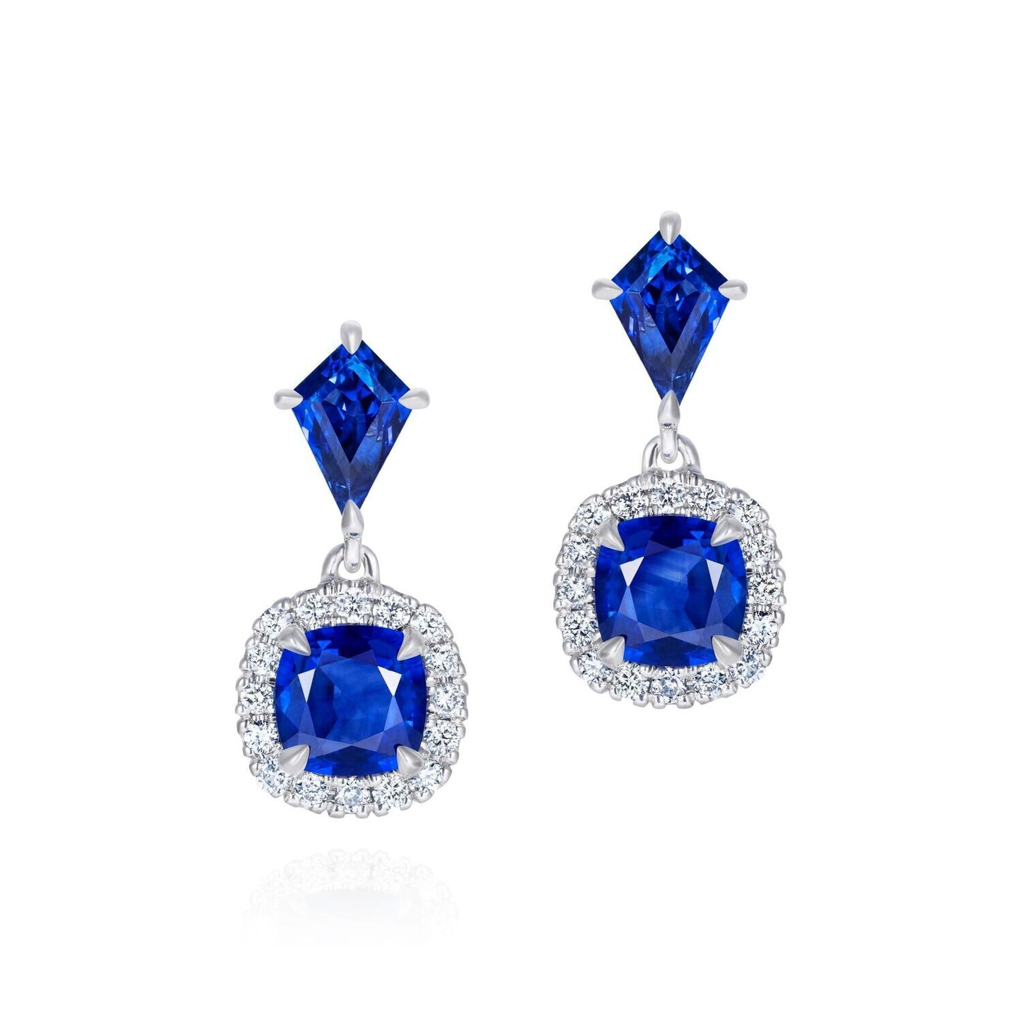 Blue Sapphire and Diamond Kite Earrings 18ct White Gold