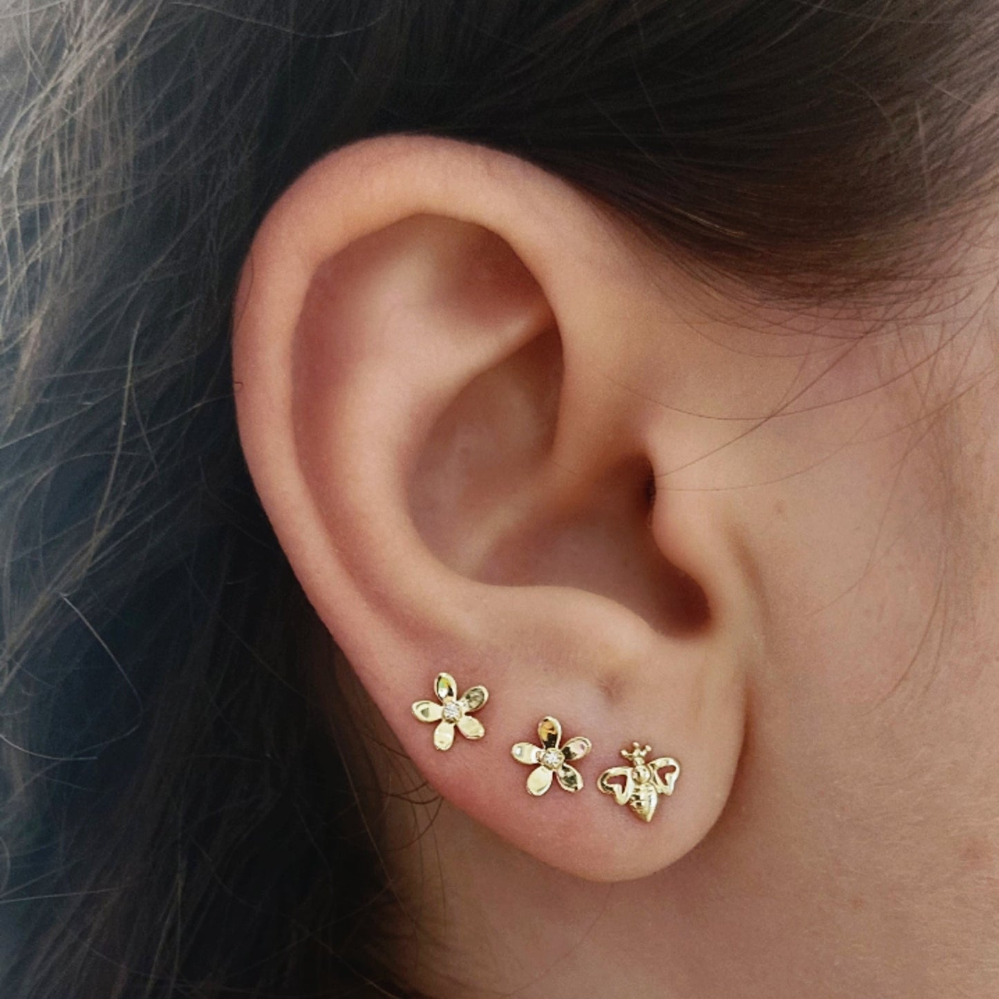 9ct Yellow Gold Bee Earrings