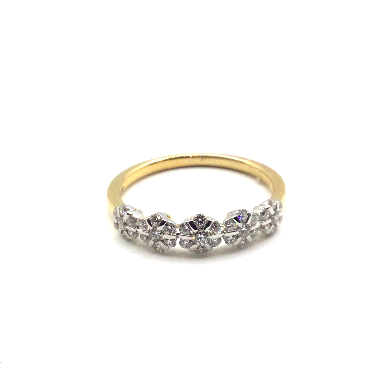 18ct Yellow Gold, 5 Floral Cluster Eternity Ring
