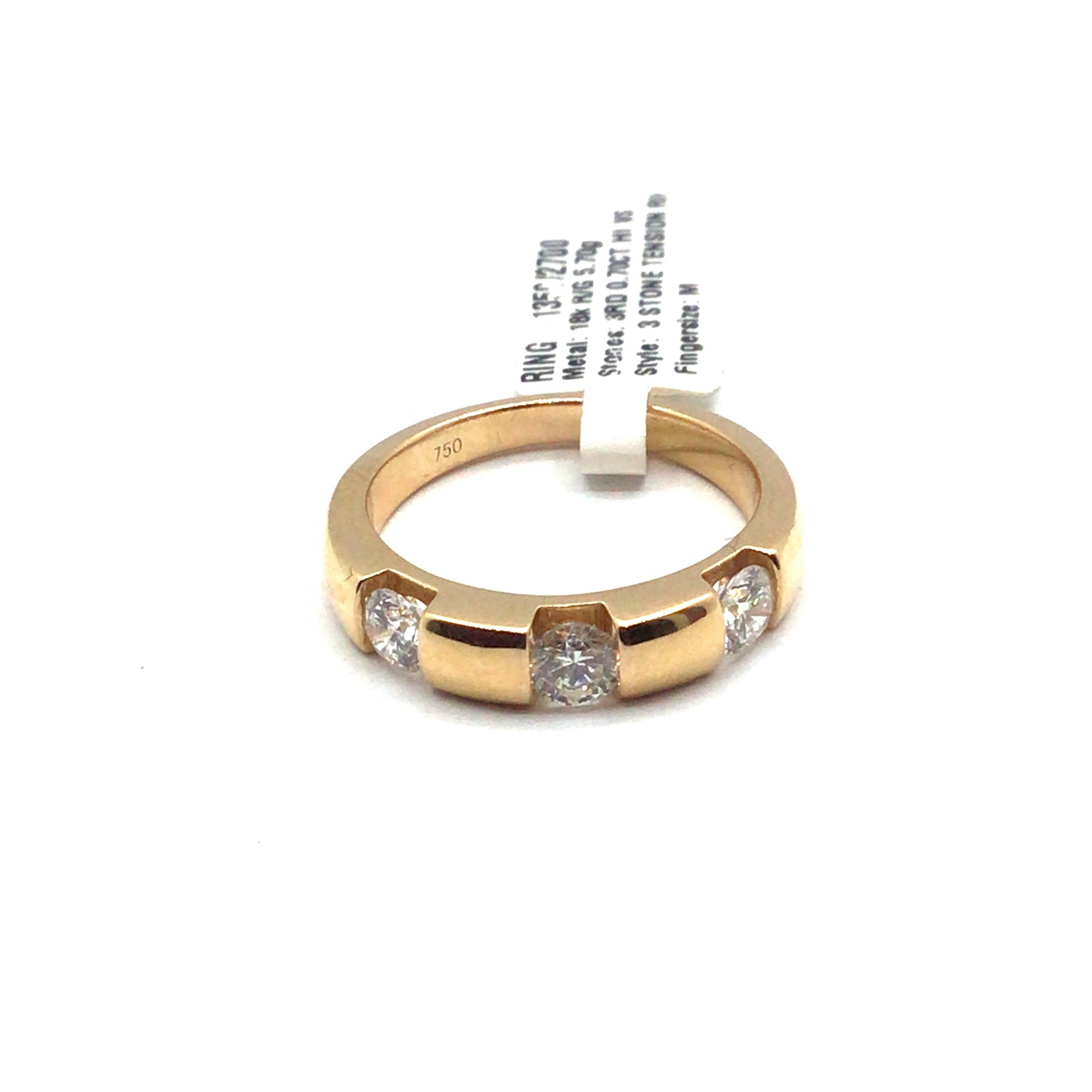 18ct Rose Gold 3 Diamond Tension Set Ring