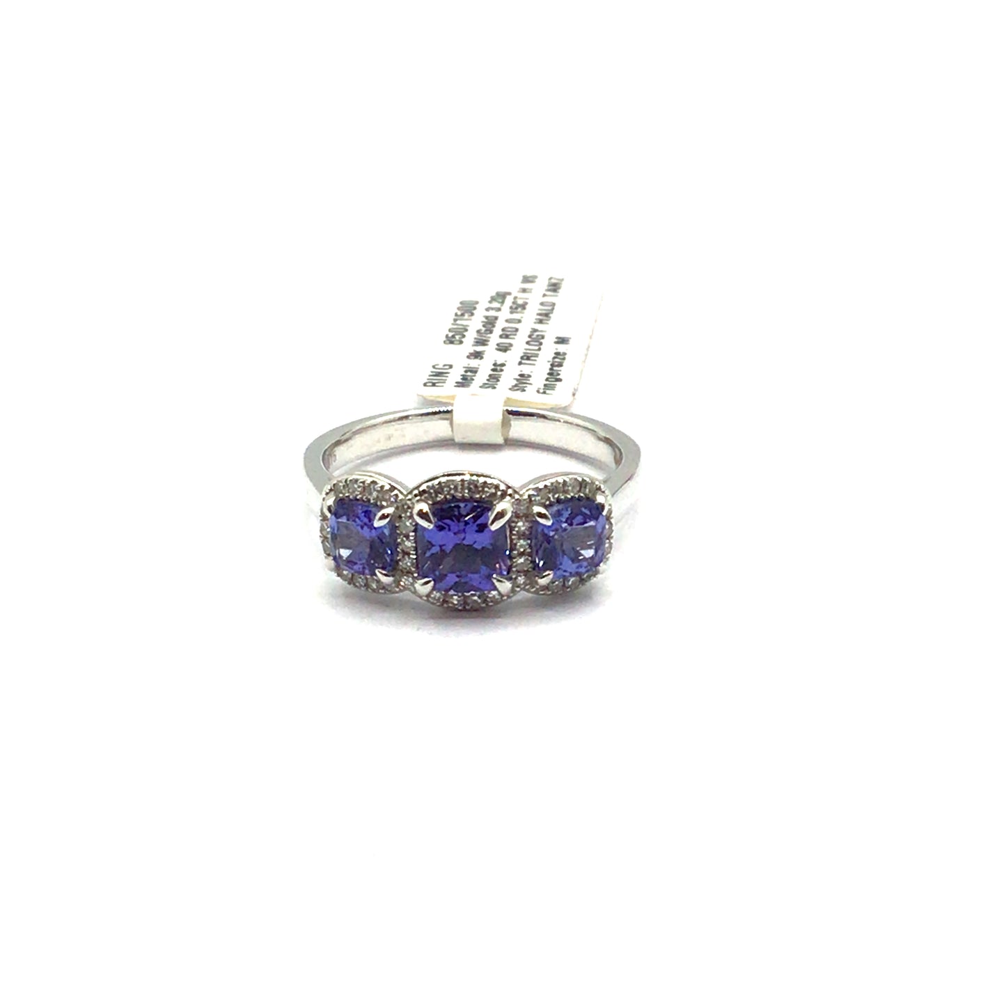 9ct white gold tanzanite and diamond trilogy ring