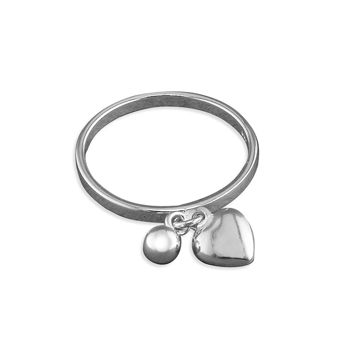 925 Silver Ring Heart and bead charms on narrow band