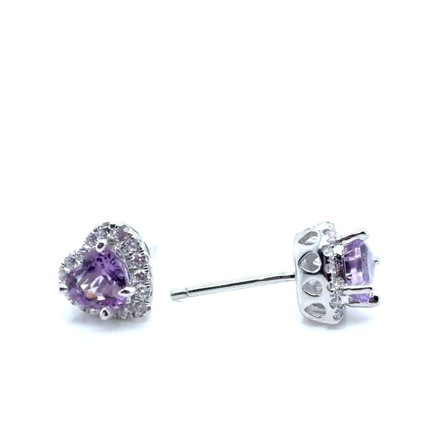 Amethyst and CZ heart studs