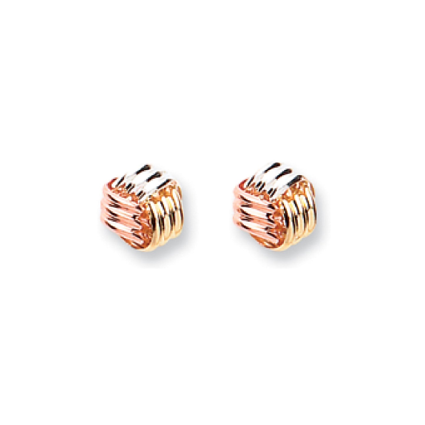 9ct yellow, white and rose gold fancy knot stud earrings