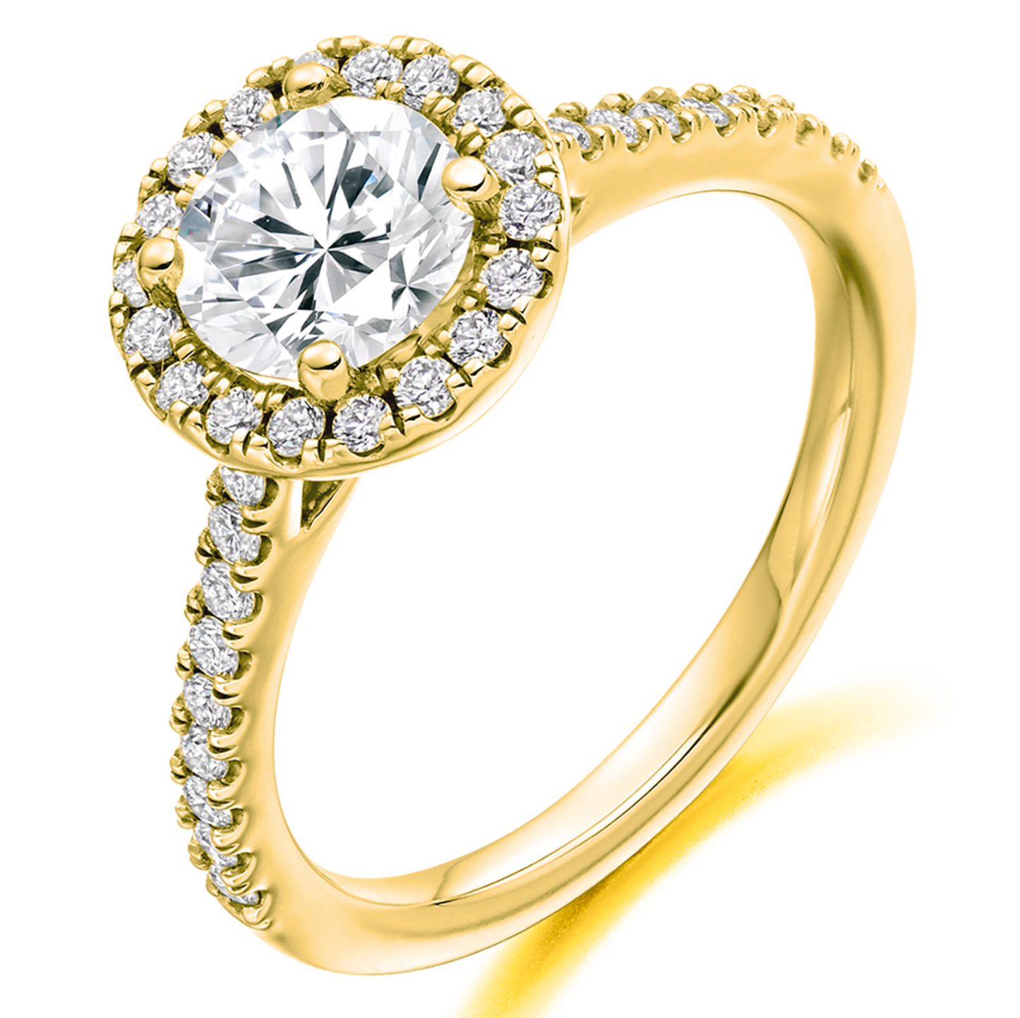 Round Brilliant Cut Diamond Cluster Engagement Ring with Diamond Set Shoulders 0.75