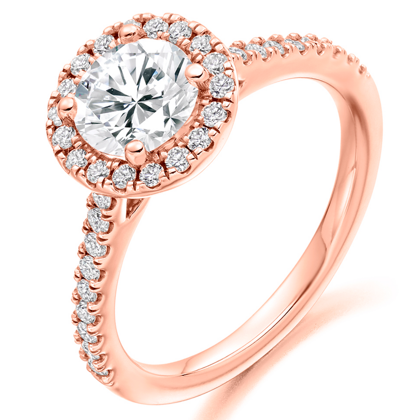 Round Brilliant Cut Diamond Cluster Engagement Ring with Diamond Set Shoulders 0.75