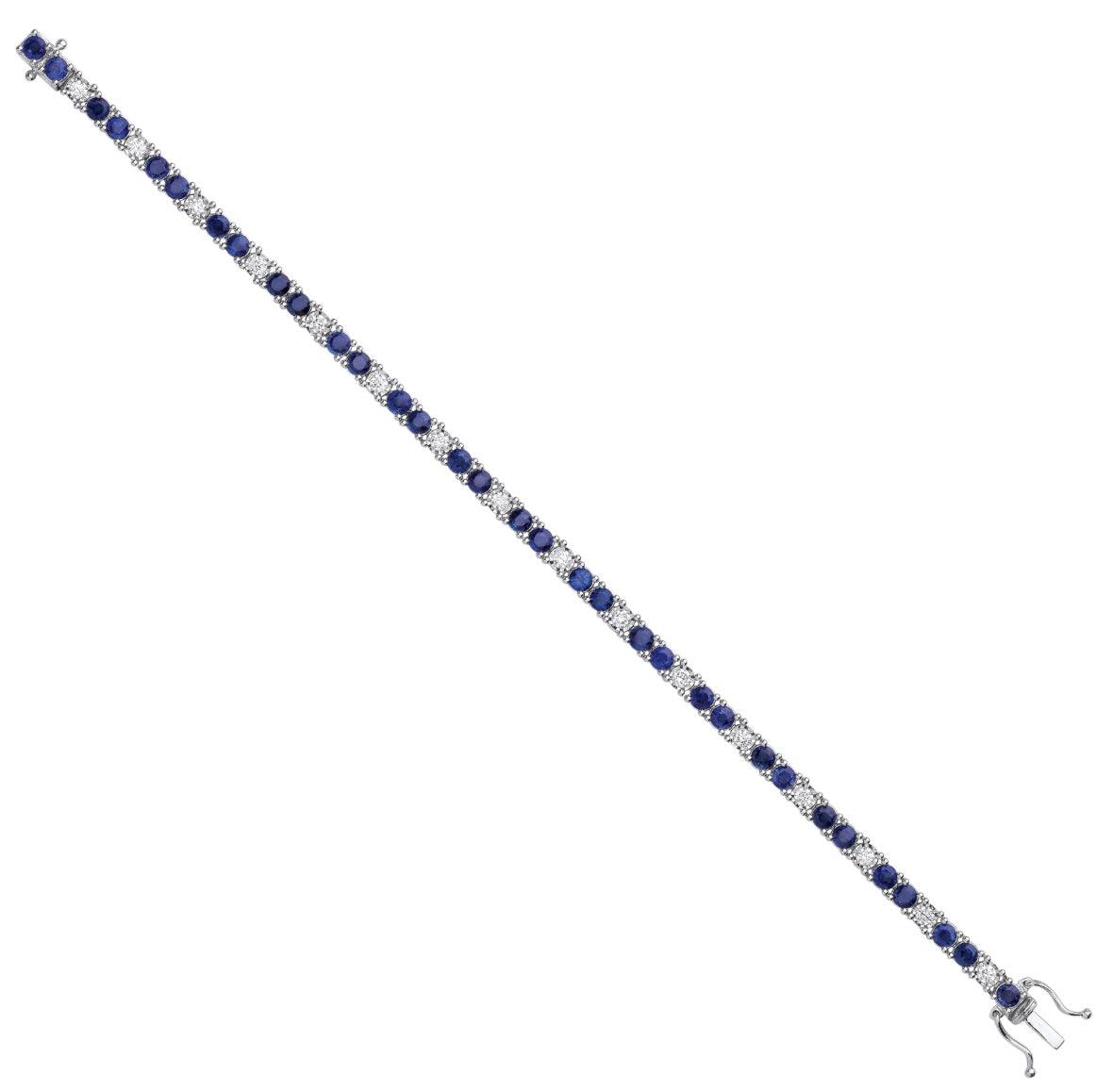 Sapphire and Diamond Round Brilliant Cut Tennis Bracelet in 18ct White Gold