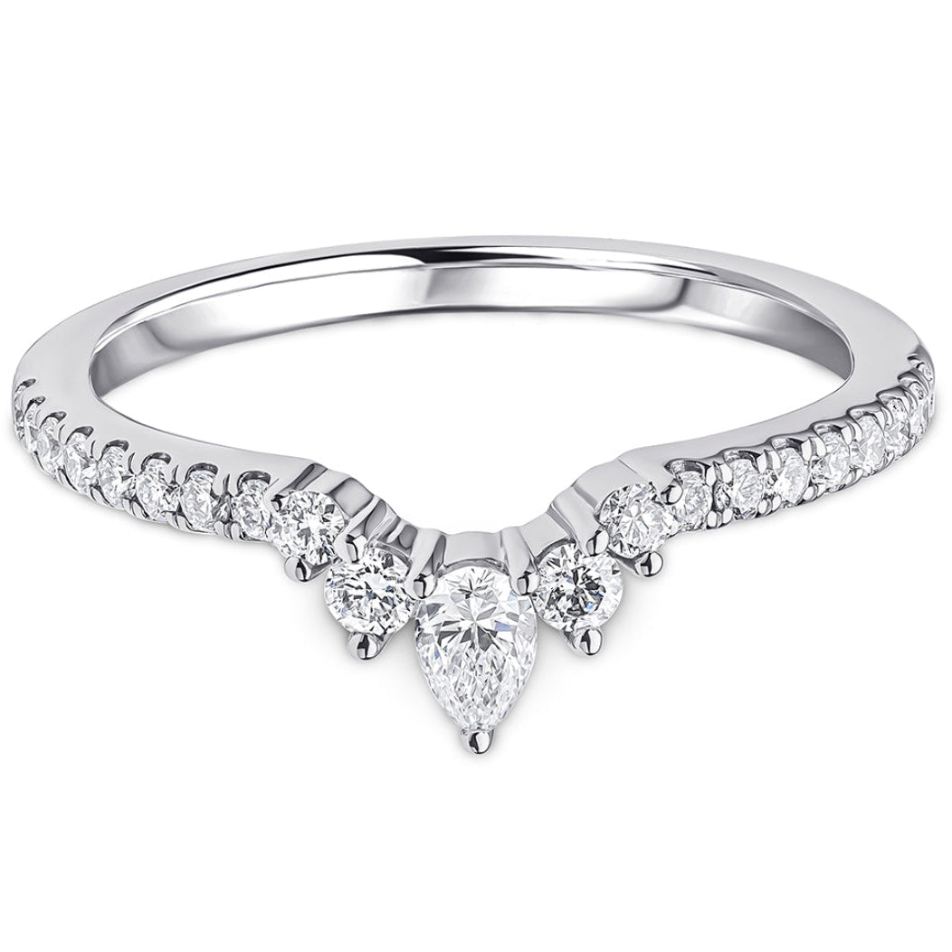 9ct White Gold Round Brilliant & Pear Cut Diamond, Curved Half Eternity Ring