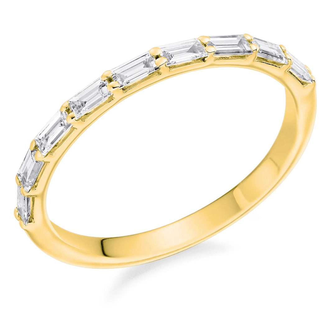 Baguette Cut Half Eternity, Yellow Gold Claw Set Ring