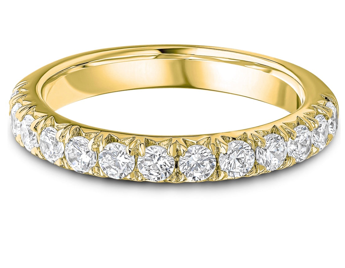 Diamond French Pavé Set Yellow Gold, 0.75cts D colour VVS clarity Half Eternity Claw Set Ring