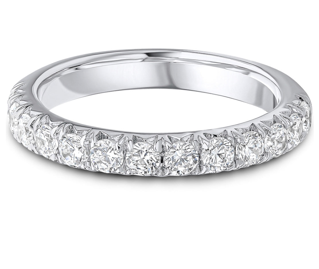 Diamond French Pavé Set Yellow Gold, 0.75cts D colour VVS clarity Half Eternity Claw Set Ring