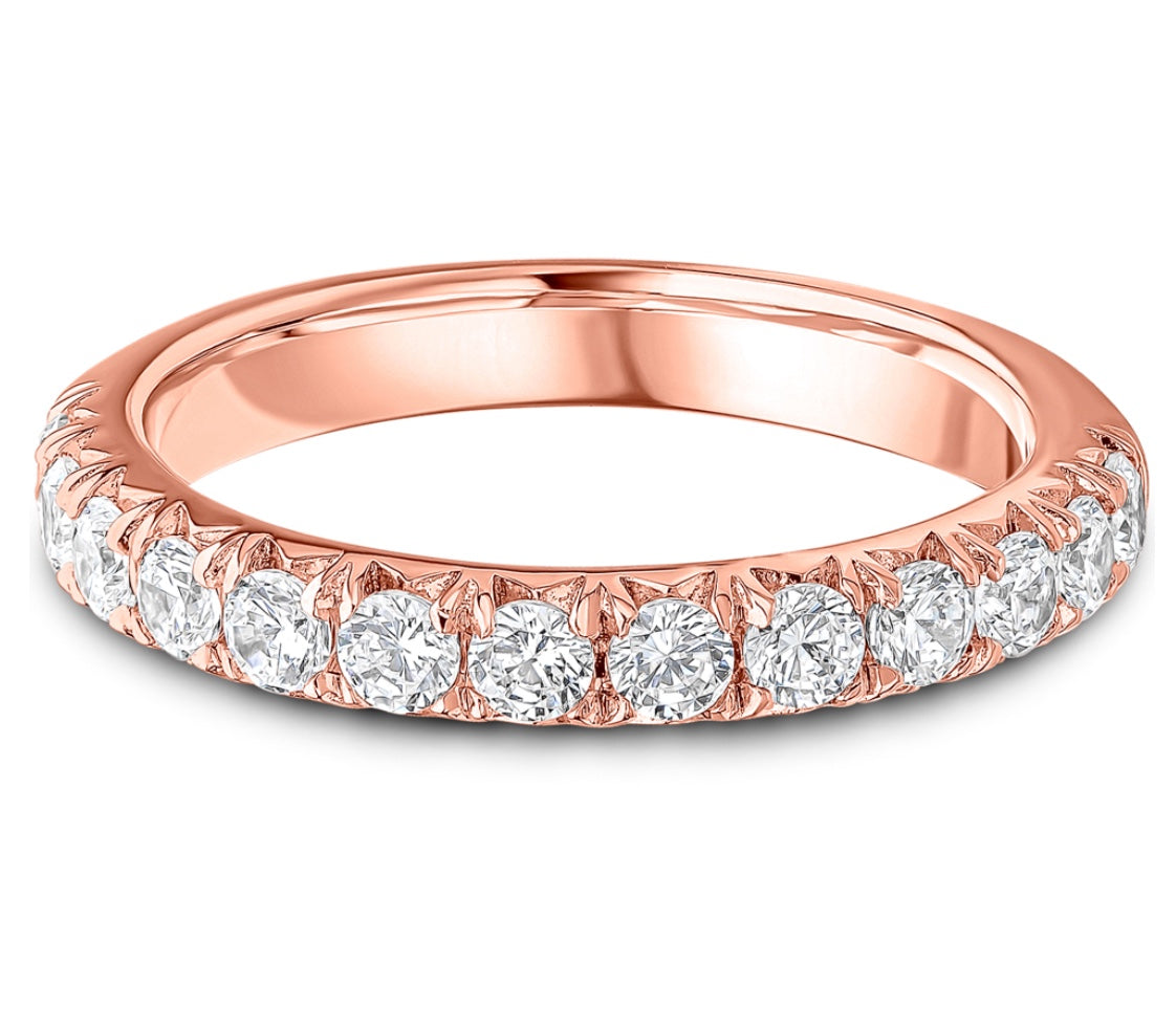 Diamond French Pavé Set Yellow Gold, 0.75cts D colour VVS clarity Half Eternity Claw Set Ring