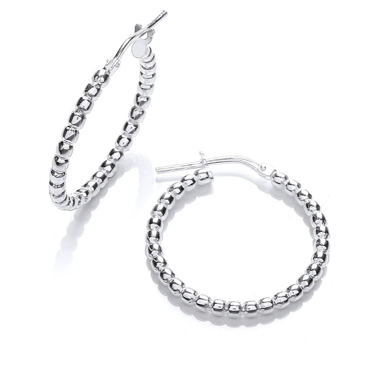 Sterling silver Bead 25mm Round Hoop Earrings