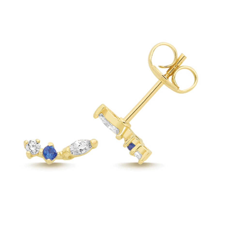 9ct yellow gold white and blue cubic zirconia cluster