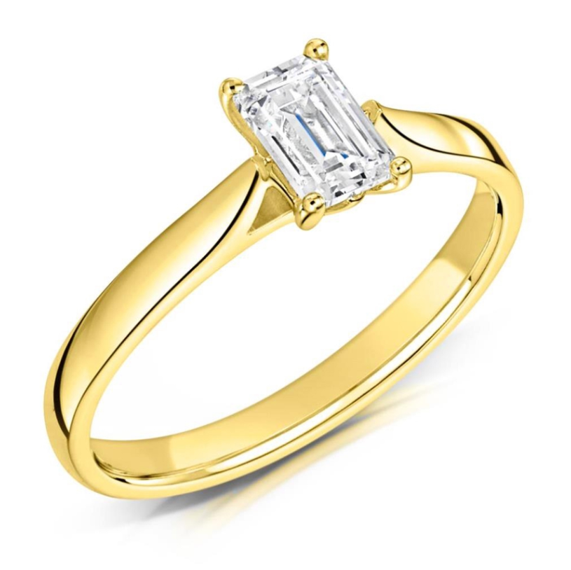 Emerald Cut White Diamond Solitare Engagement Ring
