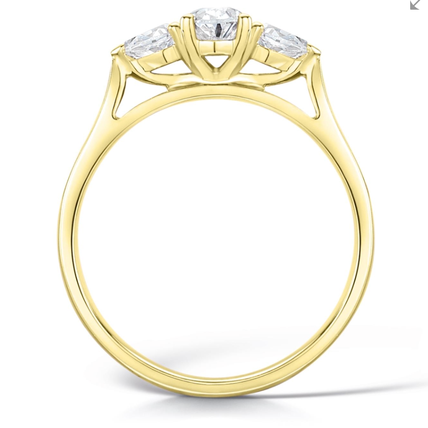 Oval and Pear Cut Diamond Trilogy Three Stone Engagement Ring