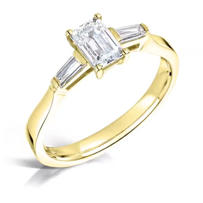 Emerald Cut Diamond Trilogy Three Stone Engagement Ring