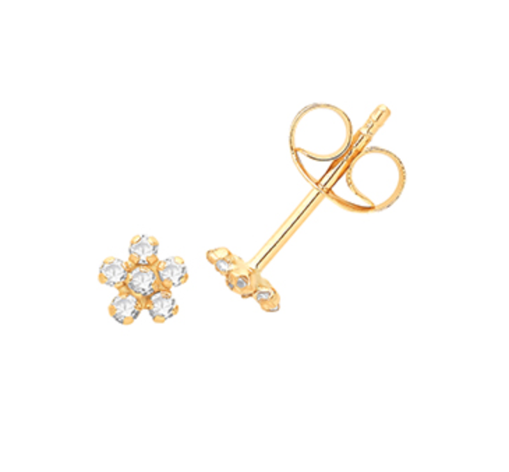Flower 9ct Yellow Gold Cubic Zirconia Gem Set Stud Earrings