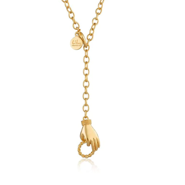 Gold plated in safe hands charm collector necklace