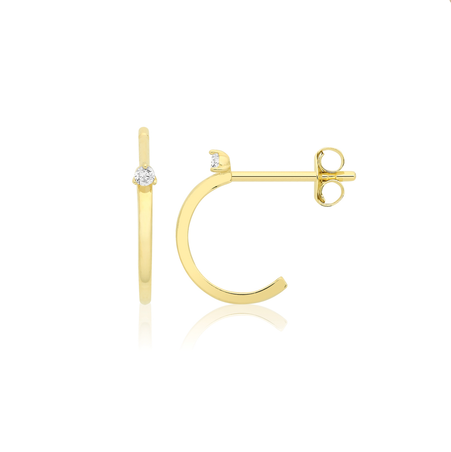 Cubic Zirconia Half Hoop Earrings 9ct Yellow Gold