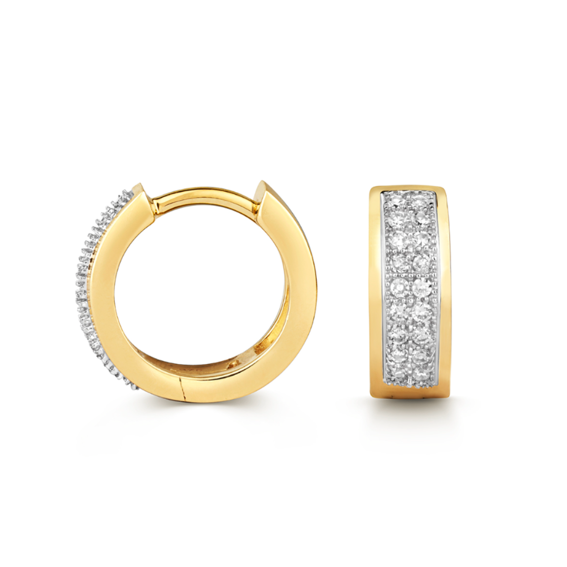Natural Round Brilliant Cut Diamond Hinged Hoop Earrings in 9ct Yellow and White Gold