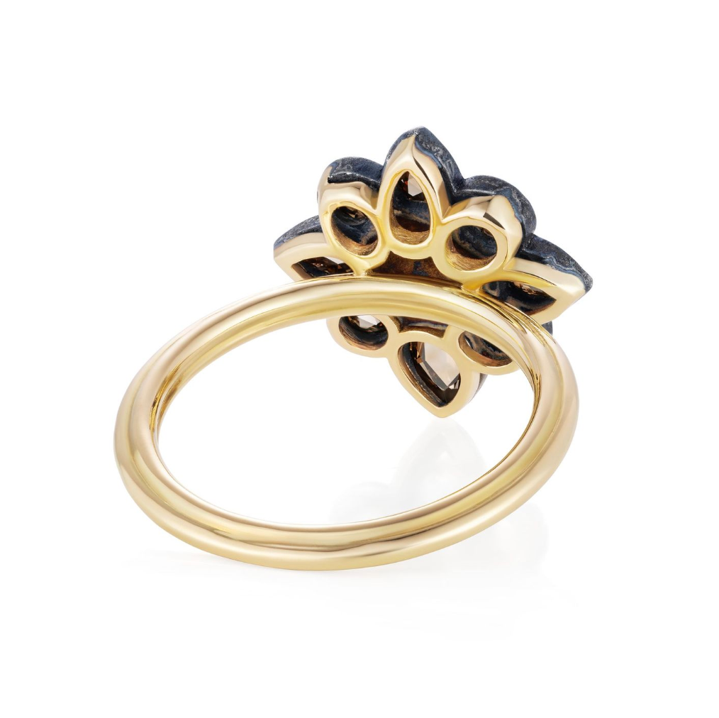 Stellar Rose Cut Champagne Diamond Ring 18k Yellow Gold & Oxidised Silver