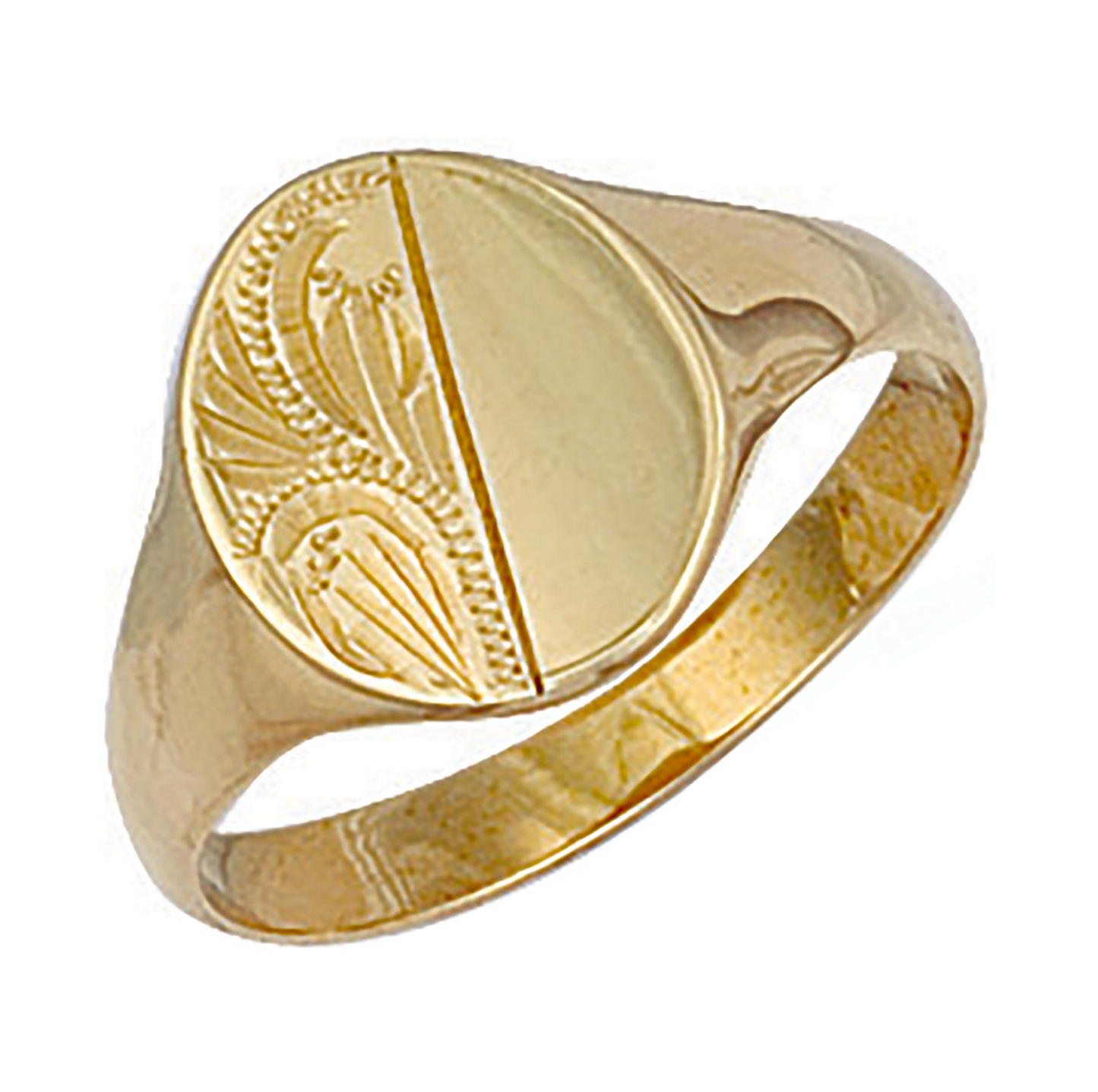 Made To Order Engraved Oval Signet Ring In 9ct Yellow Gold