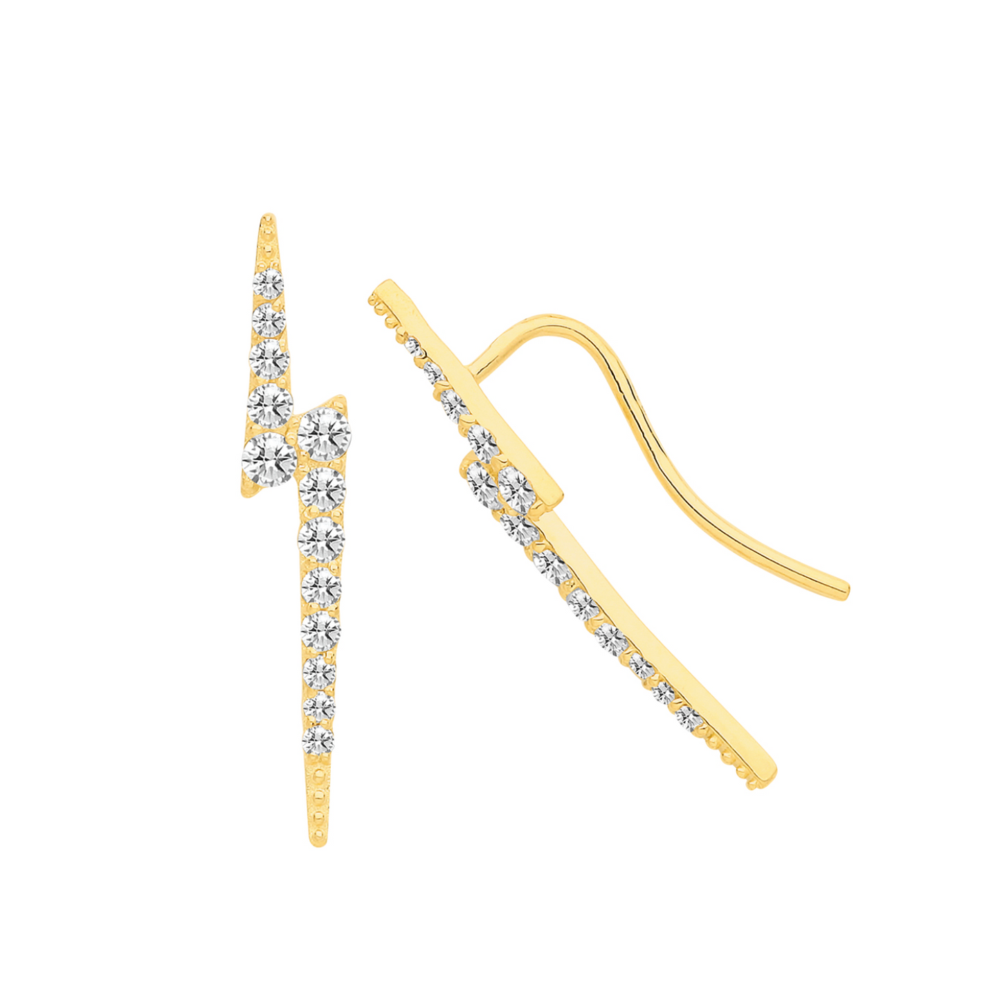 9ct Yellow Gold Cubic Zirconia, Lightning Bolt Ear Climbers
