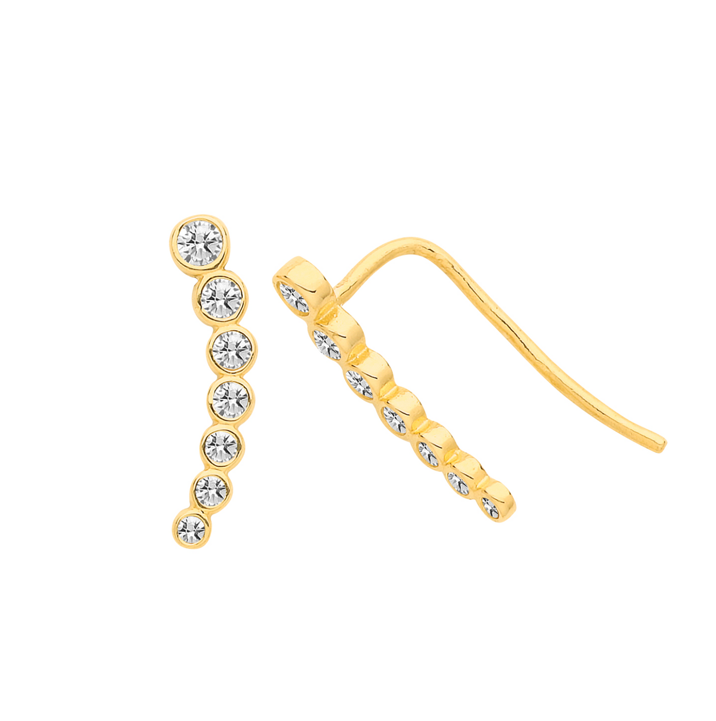 9ct Yellow Gold rubover cubic zirconia ear climber earrings