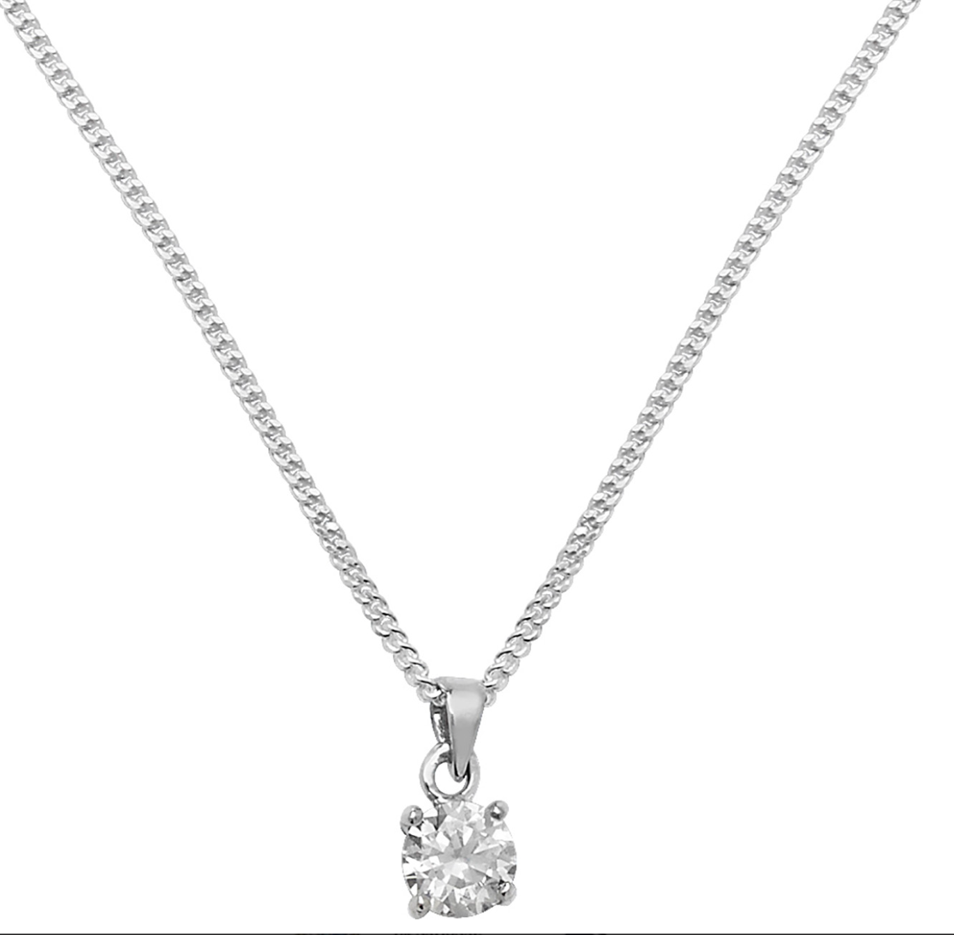 Cubic Zirconia Round Pendant Necklace In Sterling Silver