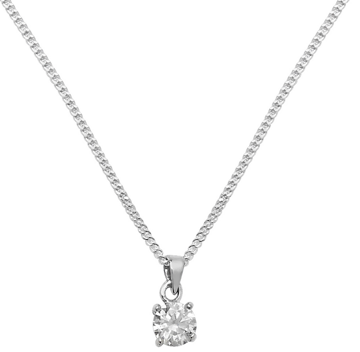 Cubic Zirconia Round Pendant Necklace In Sterling Silver