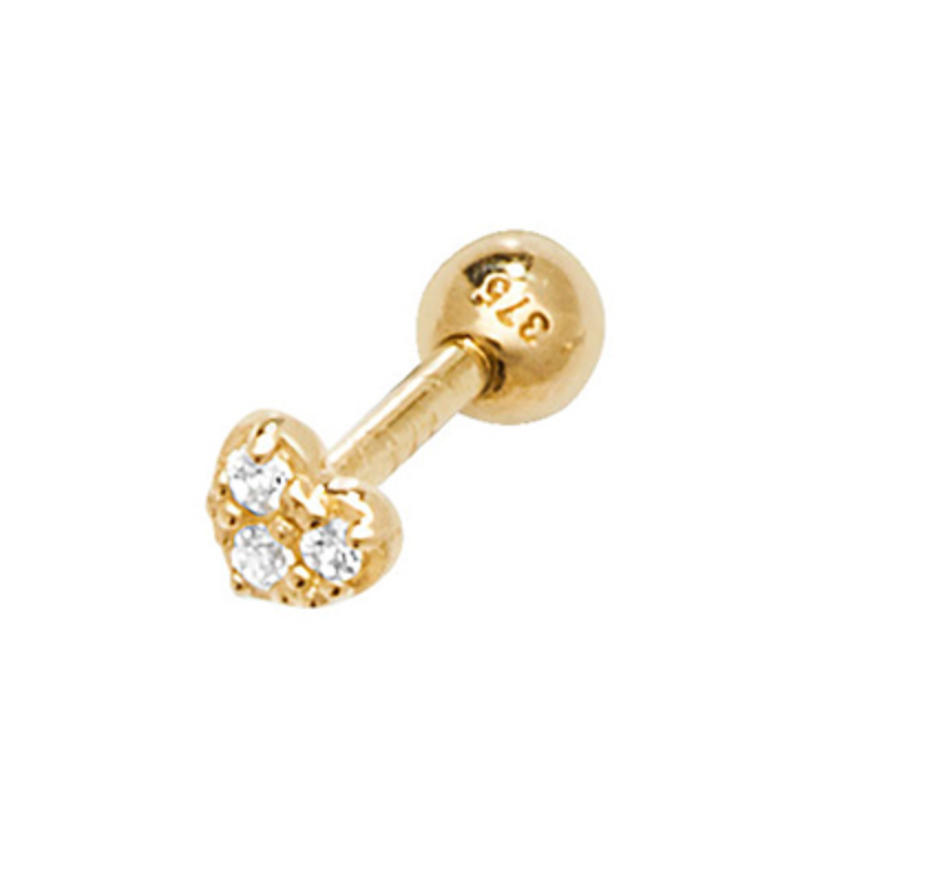 Heart Diamante 6mm Post Stud In 9ct Yellow Gold