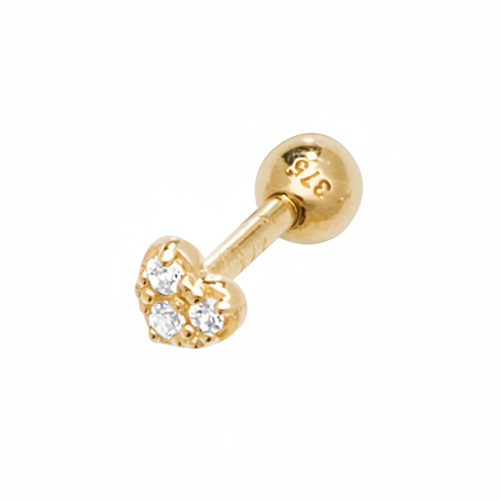 Heart Diamante 6mm Post Stud In 9ct Yellow Gold