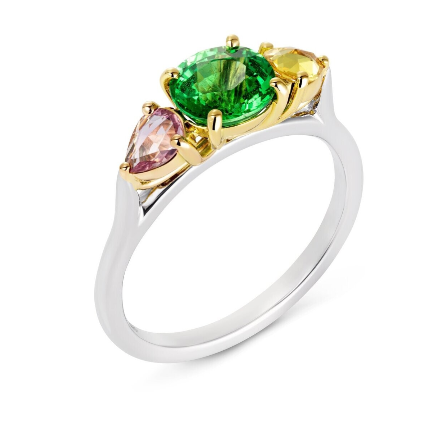 Three Stone Tsavorite Garnet Ring Platinum 18k Gold