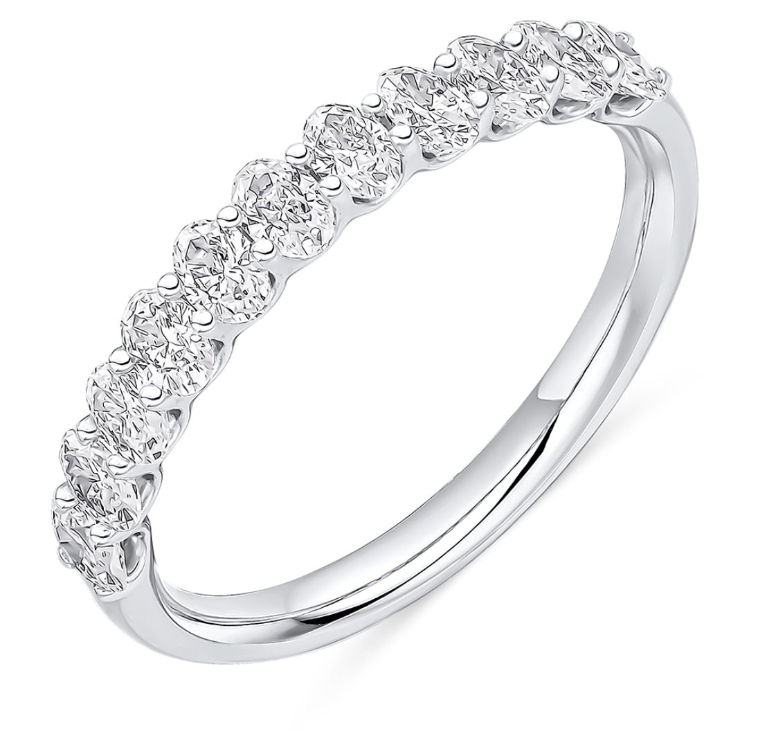 Platinum Oval Cut Half Eternity Platinum Claw Set Ring