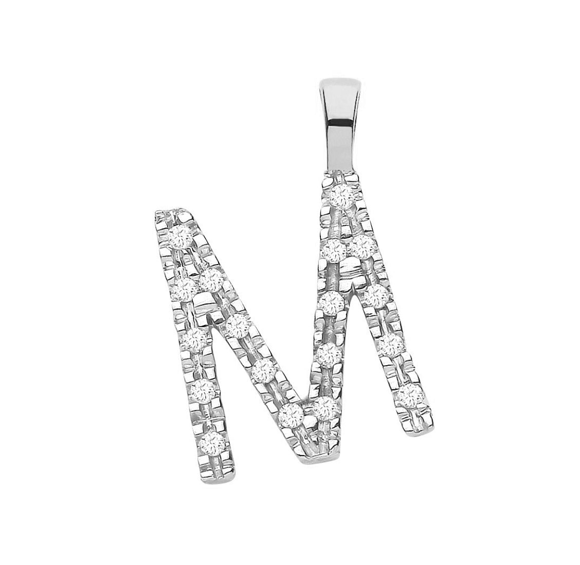M Initial 0.06ct Diamond Pendant in 9ct White Gold