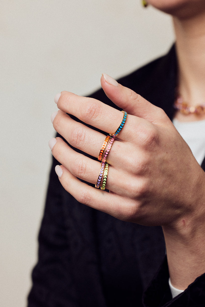 Spark Stacking Ring with Pink Enamel in Gold Vermeil