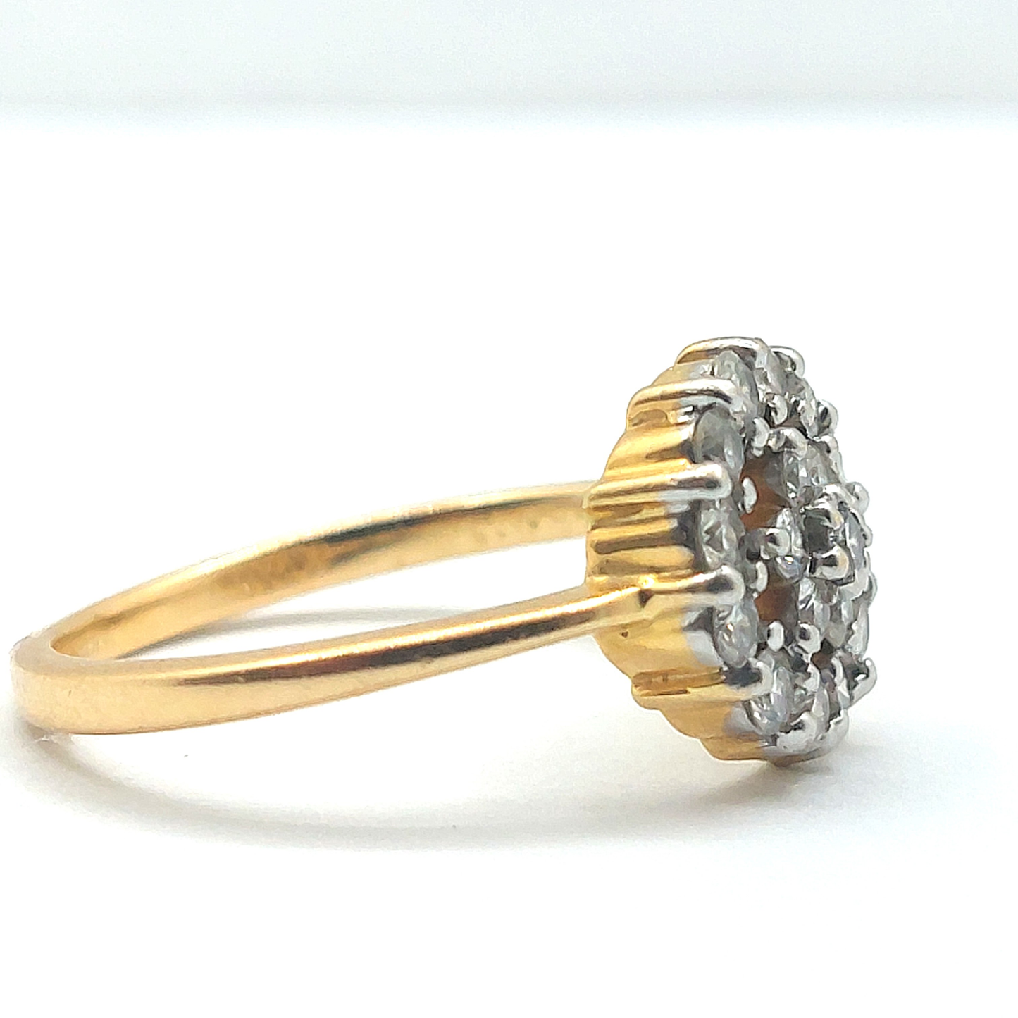 18ct Yellow Gold Floral Design Diamond Cluster Vintage Ring