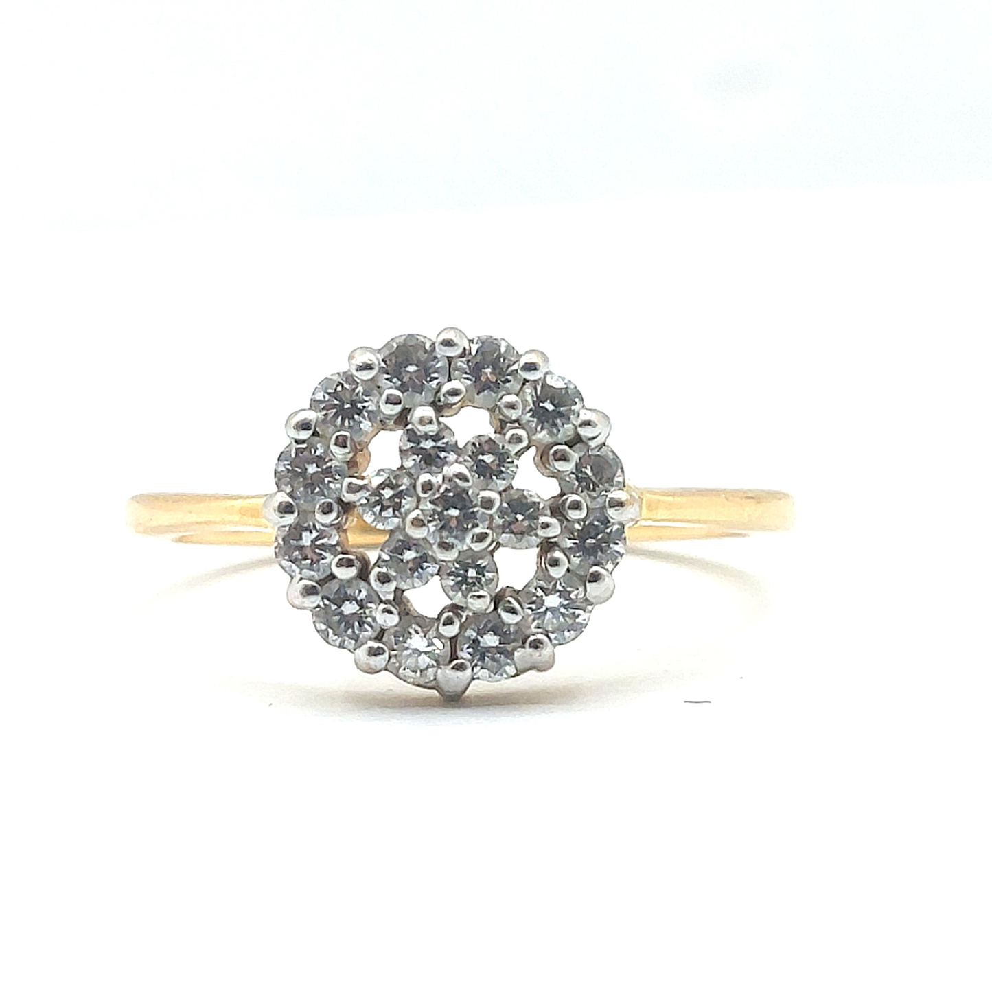 18ct Yellow Gold Floral Design Diamond Cluster Vintage Ring