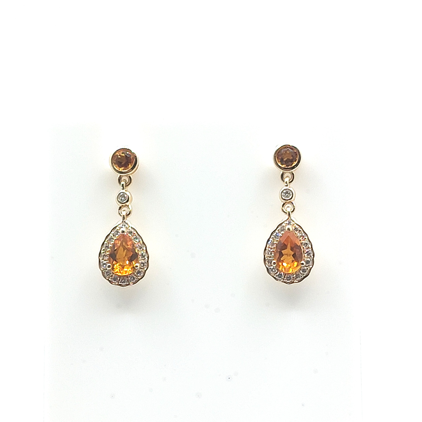 9ct Yellow Gold Diamond and Citrine Pear Cut Drop Earrings
