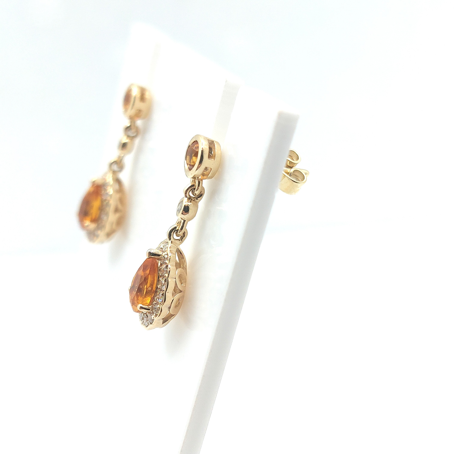9ct Yellow Gold Diamond and Citrine Pear Cut Drop Earrings