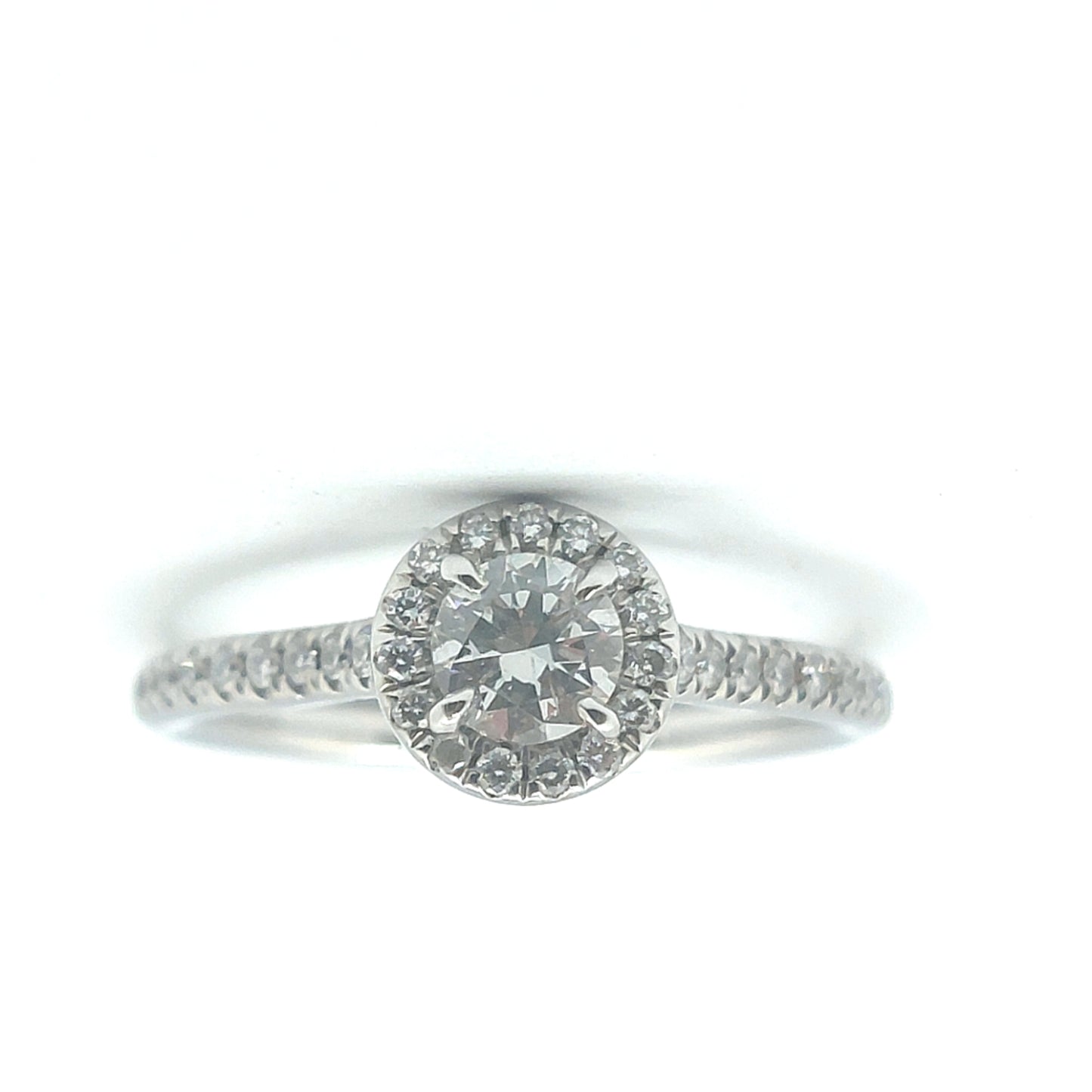 Platinum Halo Round Brilliant Cut Diamond Ring Size L