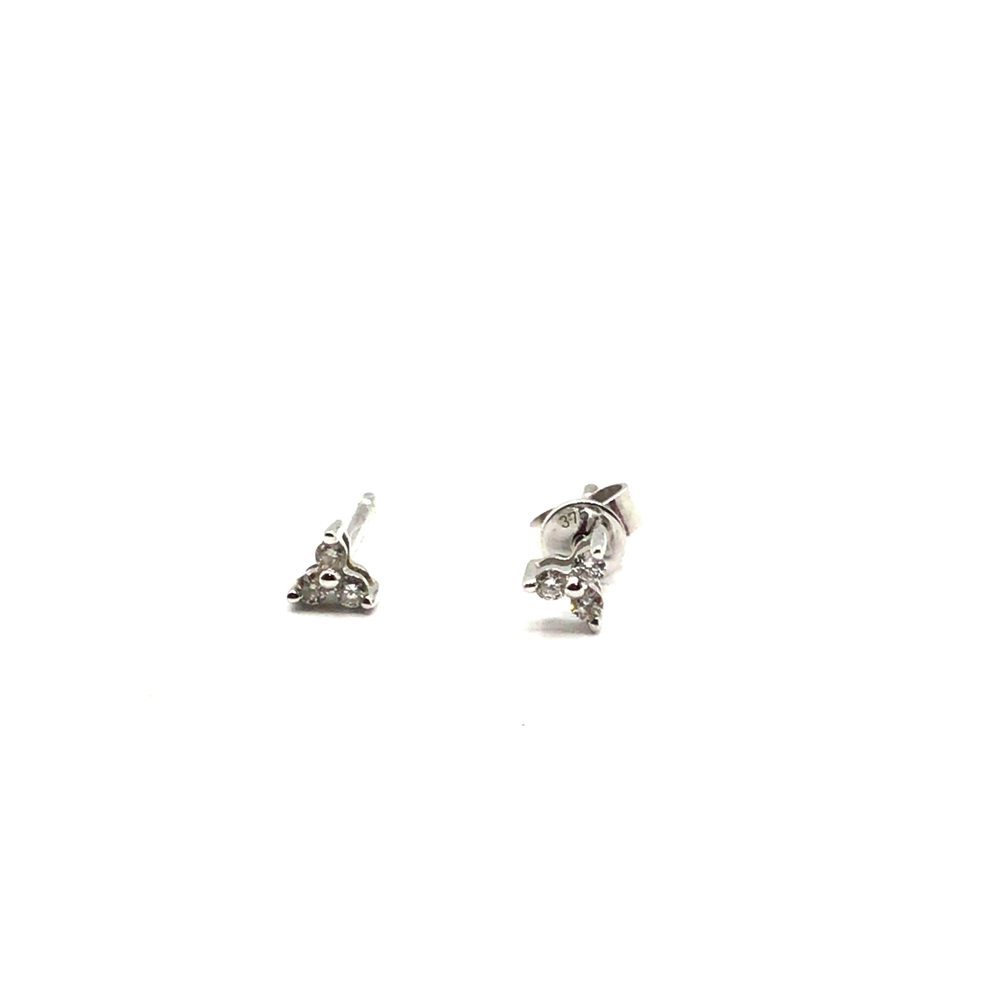 9ct White Gold Round Brilliant Cut Diamond 3 Stone Stud Earrings 0.08ct