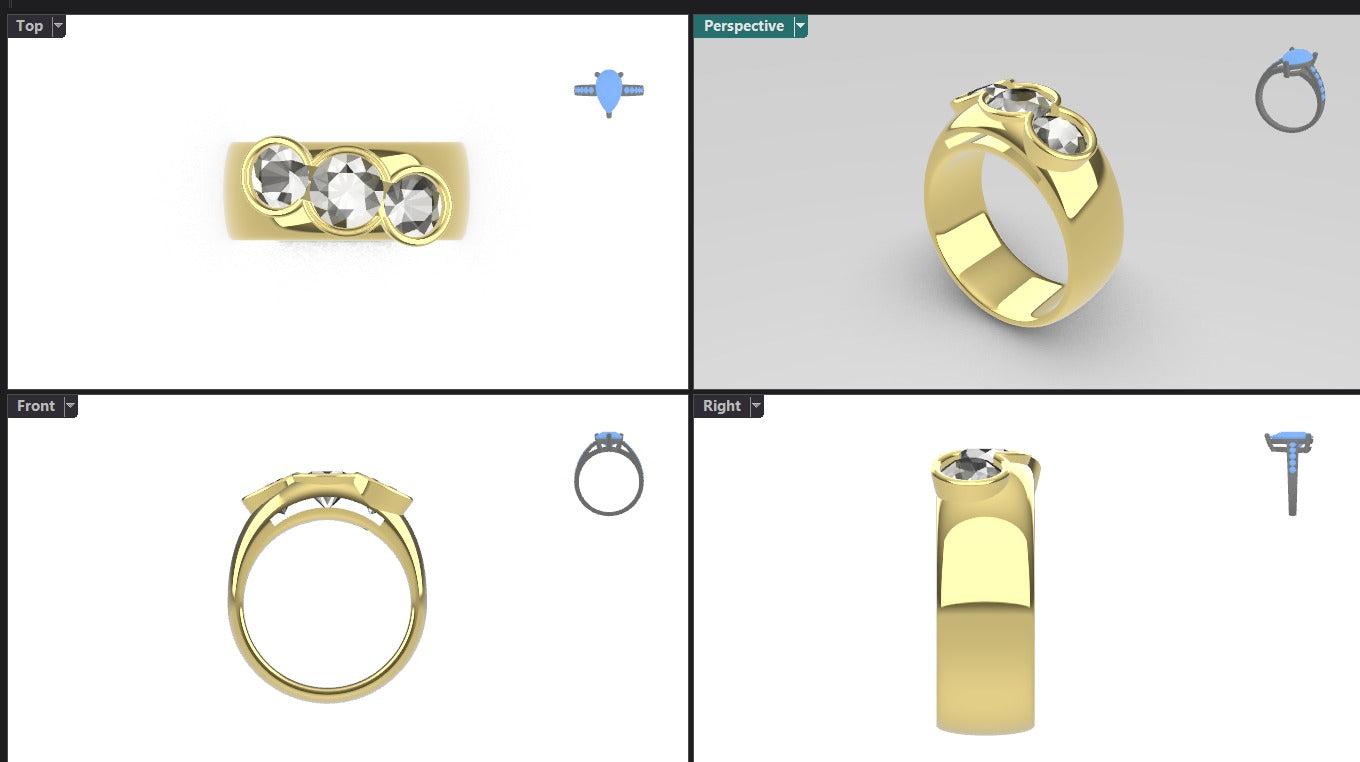 BESPOKE: 001852 Remodel 3 ring stone ring with chunky band, finger size N
